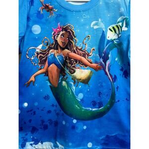 Girls Blue Shirt with Mermaid Underwater Scene, Size M/L